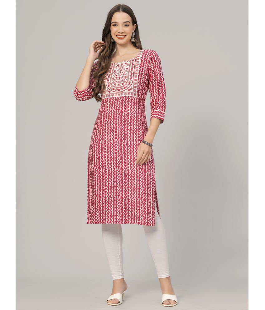     			HIGHLIGHT FASHION EXPORT Cotton Printed Straight Women's Kurti - Red ( Pack of 1 )