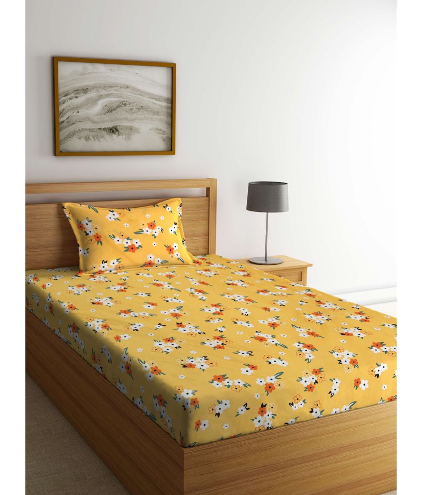     			Klotthe Poly Cotton Nature 1 Single Bedsheet with 1 Pillow Cover - Yellow