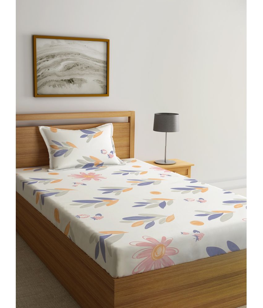     			Klotthe Poly Cotton Nature 1 Single Bedsheet with 1 Pillow Cover - White