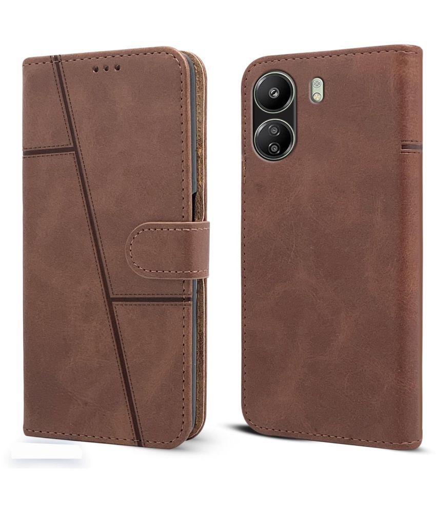     			NBOX Brown Flip Cover Artificial Leather Compatible For Redmi 13C 4G ( Pack of 1 )