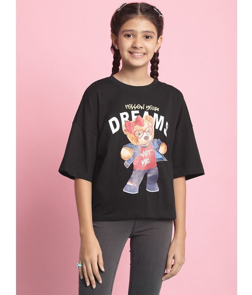     			Nauti Nati Black Cotton Girls T-Shirt ( Pack of 1 )