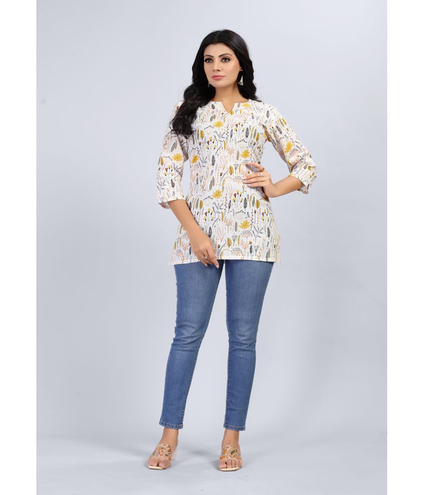     			SARRAS Linen Printed Straight Women's Kurti - White ( Pack of 1 )