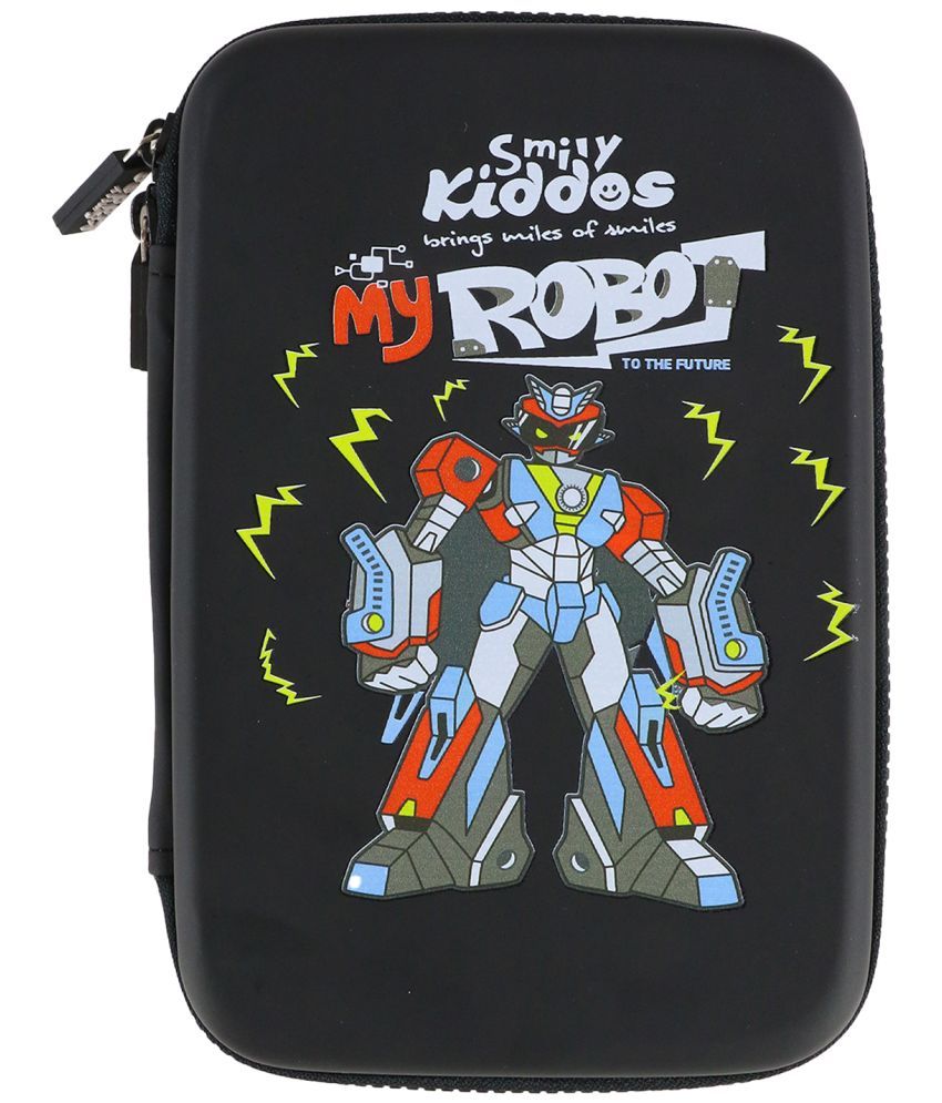     			Single compartment Eva pencil case - Robot Theme Black