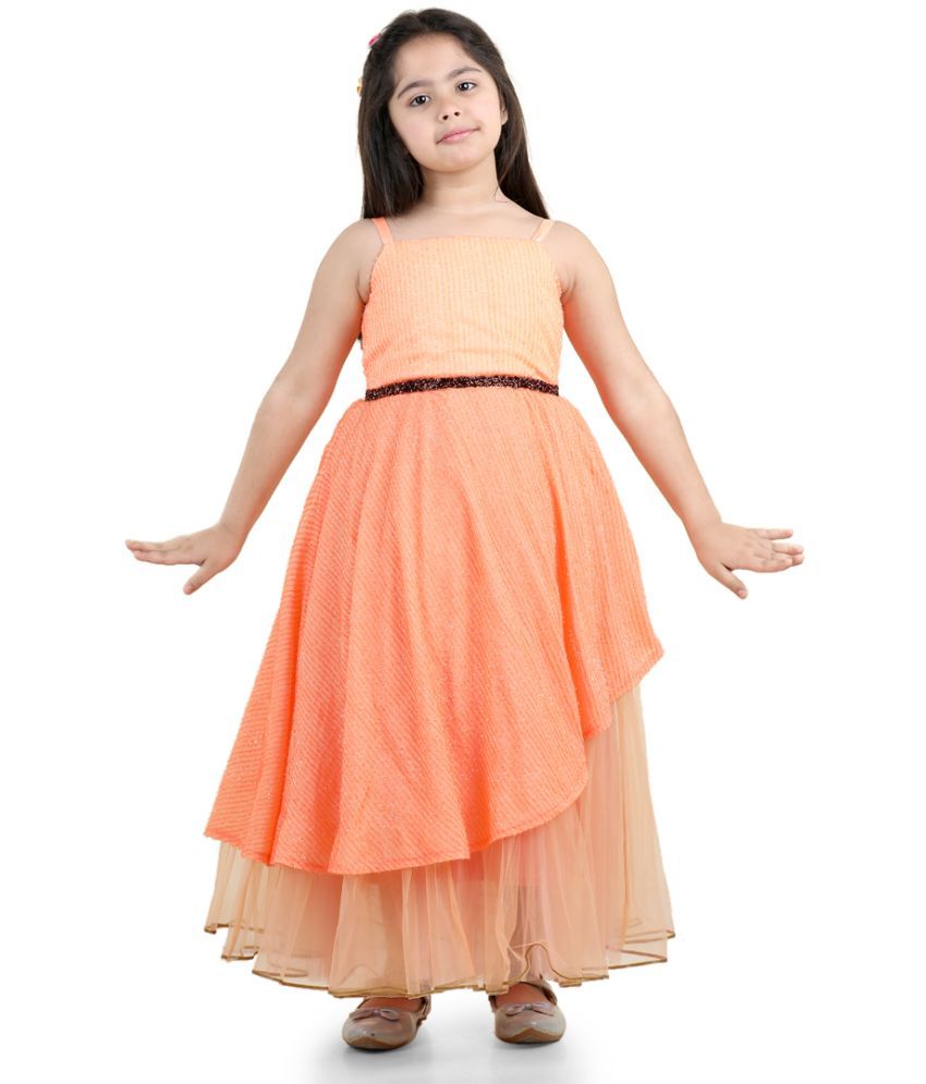     			Toy Balloon Kids Net Fit And Flare Dress For Girls ( Pack of 1 , Orange )