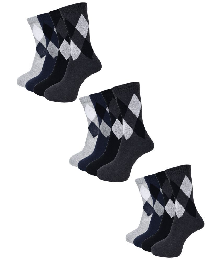     			Dollar Cotton Blend Men's Printed Black Mid Length Socks ( Pack of 12 )