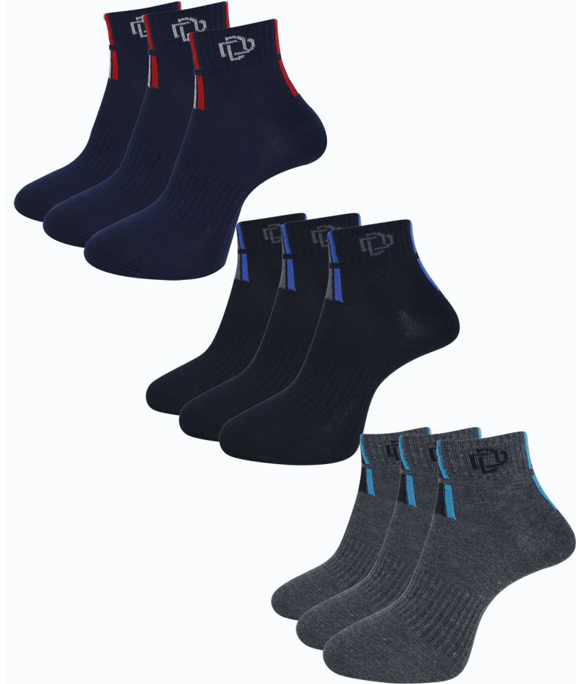     			Dollar Cotton Blend Men's Colorblock Navy Blue Ankle Length Socks ( Pack of 9 )
