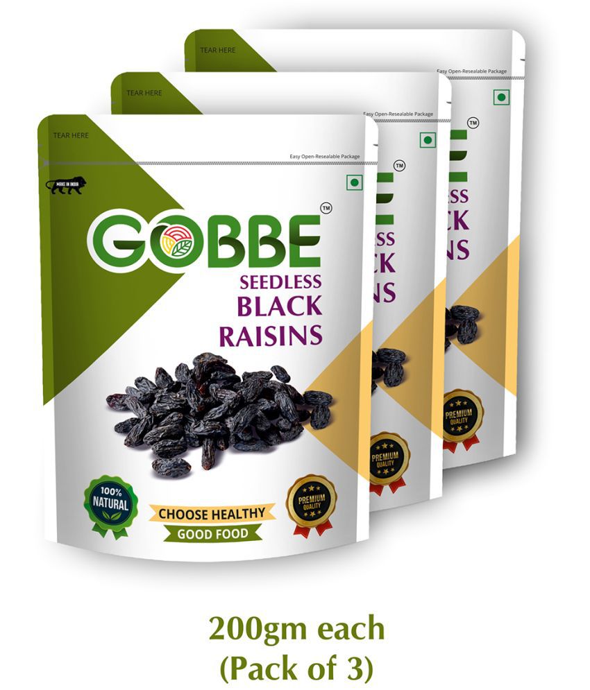     			GOBBE Premium Black Raisins 600g (200*3) | Kali Kishmish | Seedless Black Raisins | Dry Fruits | Healthy and Tasty Snacks (Pack of 3)