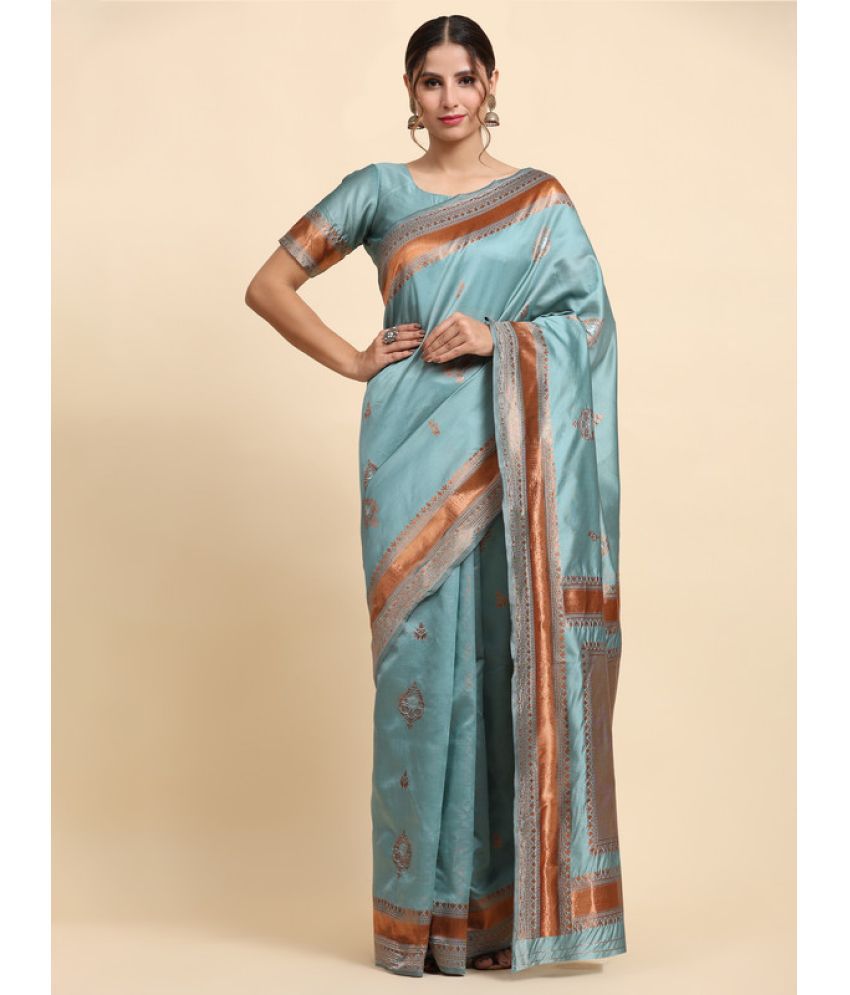     			KALIPATRA Banarasi Silk Embellished Saree With Blouse Piece - SkyBlue ( Pack of 1 )