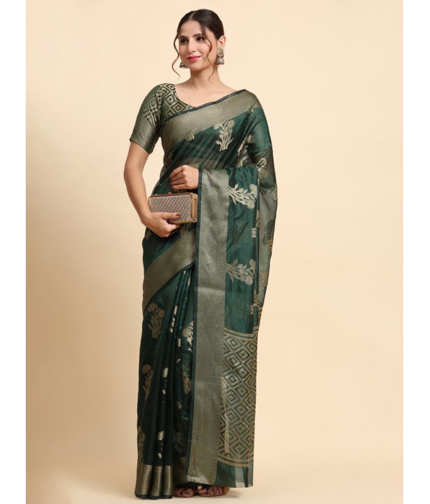     			KALIPATRA Organza Embellished Saree With Blouse Piece - Green ( Pack of 1 )