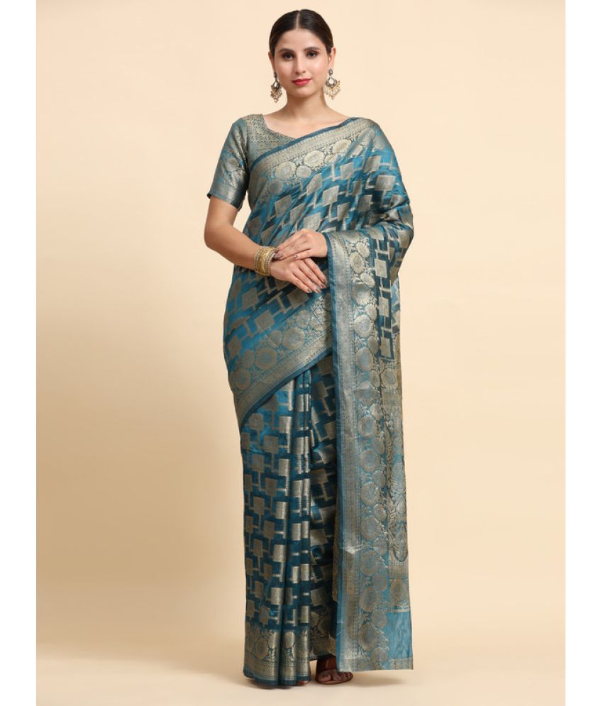     			KALIPATRA Organza Embellished Saree With Blouse Piece - SkyBlue ( Pack of 1 )