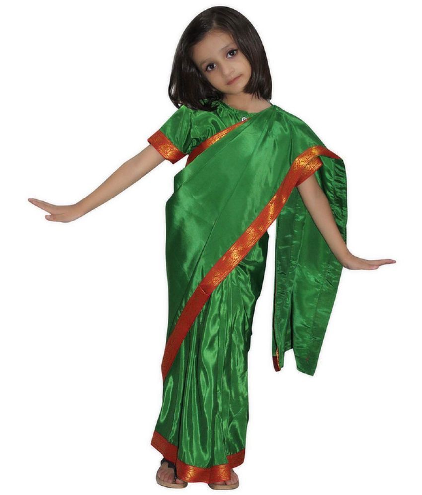     			Kaku Fancy Dresses Indian Wear Pre-Stiched Saree With Blouse -Green, 3-4 Years, For Girls