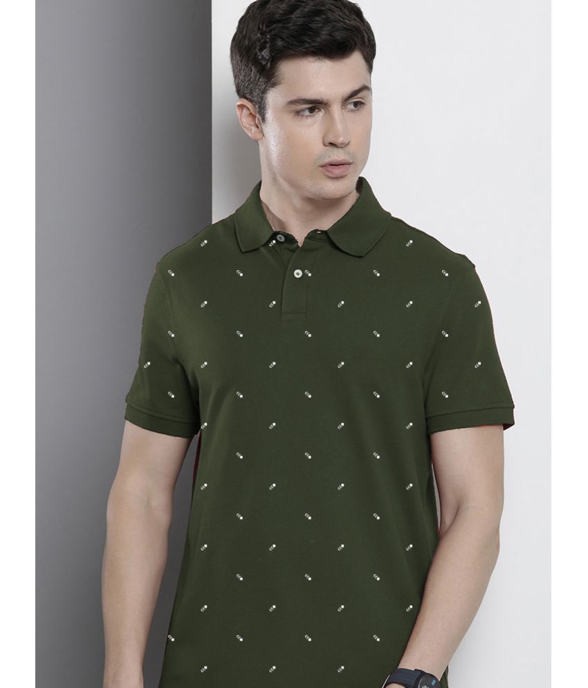     			Merriment Pack of 1 Cotton Blend Regular Fit Printed Half Sleeves Men's Polo T Shirt ( Olive Green )