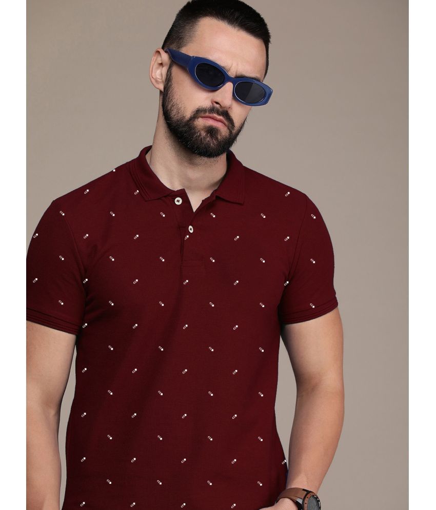     			Merriment Cotton Blend Regular Fit Printed Half Sleeves Men's Polo T Shirt - Maroon ( Pack of 1 )