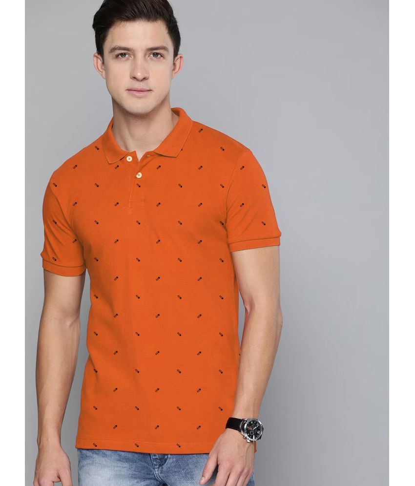     			Merriment Cotton Blend Regular Fit Printed Half Sleeves Men's Polo T Shirt - Orange ( Pack of 1 )