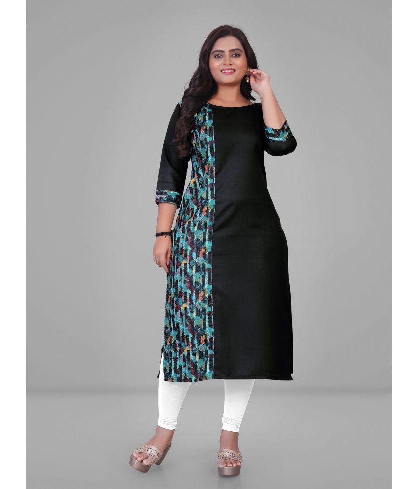     			Parastri Cotton Printed Straight Women's Kurti - Black ( Pack of 1 )