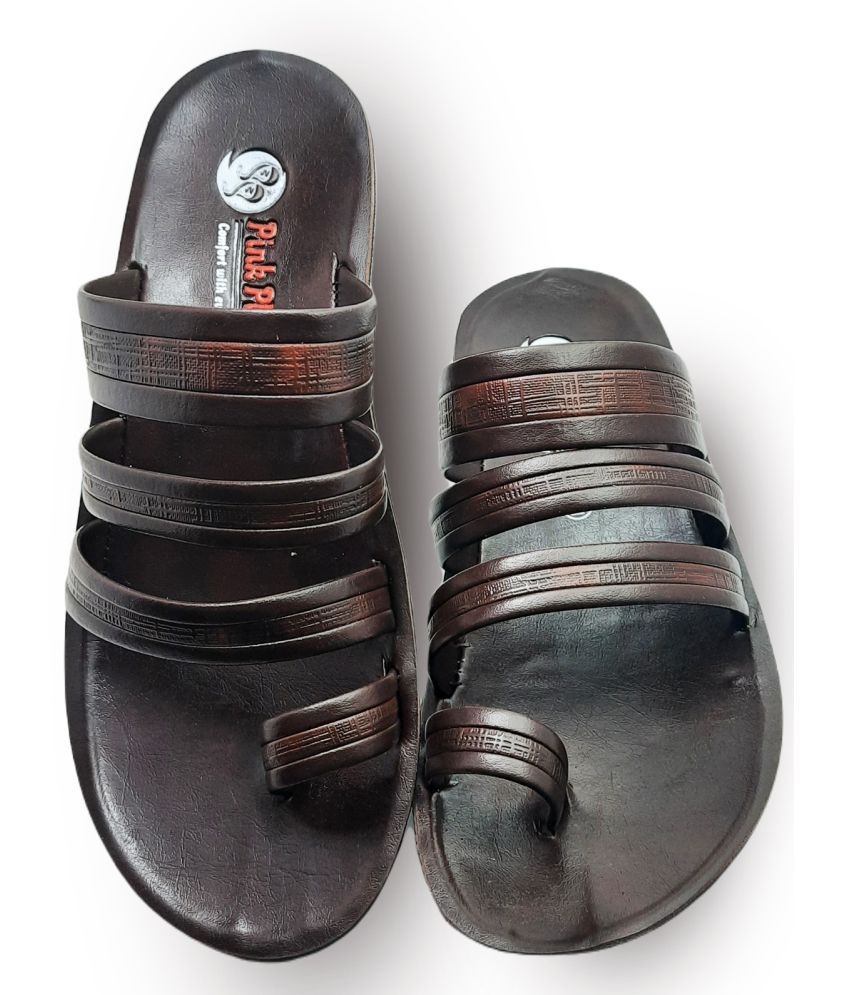     			Pink Planet Brown Men's Leather Slipper