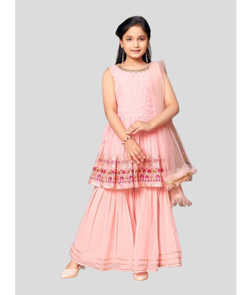     			Aarika Peach Georgette Girls Kurta and Sharara Set ( Pack of 1 )