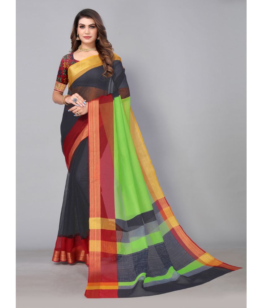     			Aarrah Art Silk Colorblock Saree With Blouse Piece - Black ( Pack of 1 )