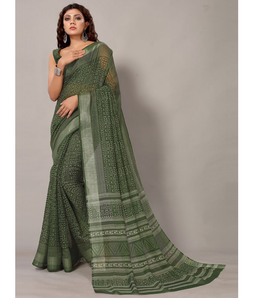     			Aarrah Art Silk Printed Saree With Blouse Piece - Green ( Pack of 1 )