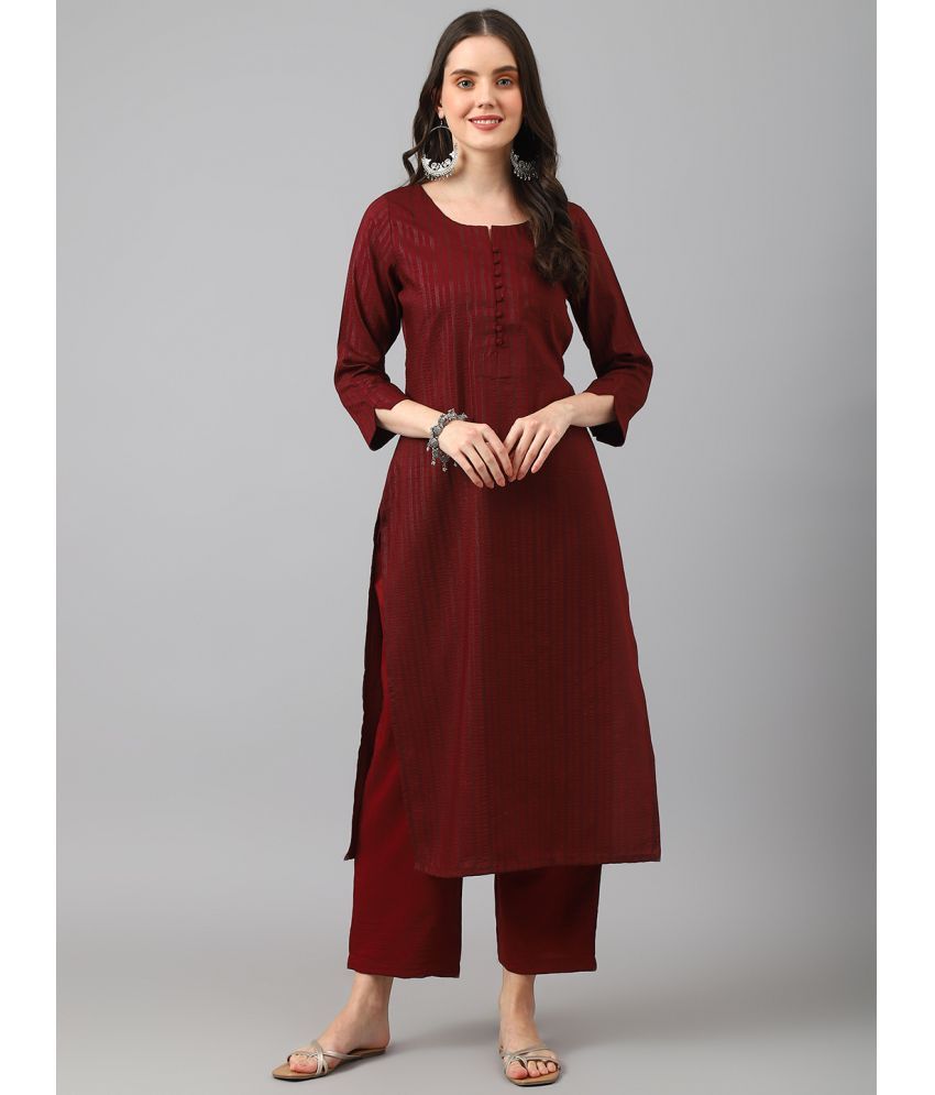     			Aarrah Cotton Striped Kurti With Pants Women's Stitched Salwar Suit - Maroon ( Pack of 2 )