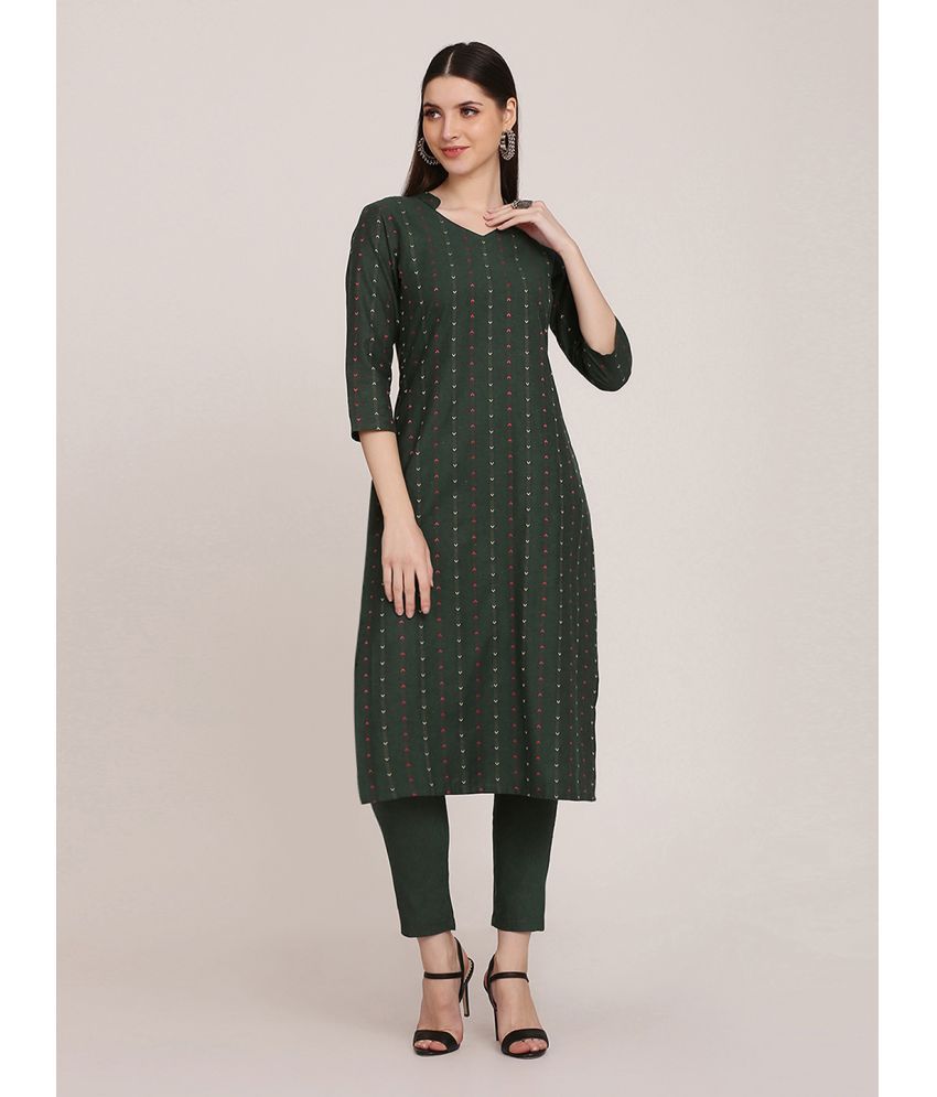     			Aarrah Cotton Striped Kurti With Pants Women's Stitched Salwar Suit - Dark Green ( Pack of 2 )
