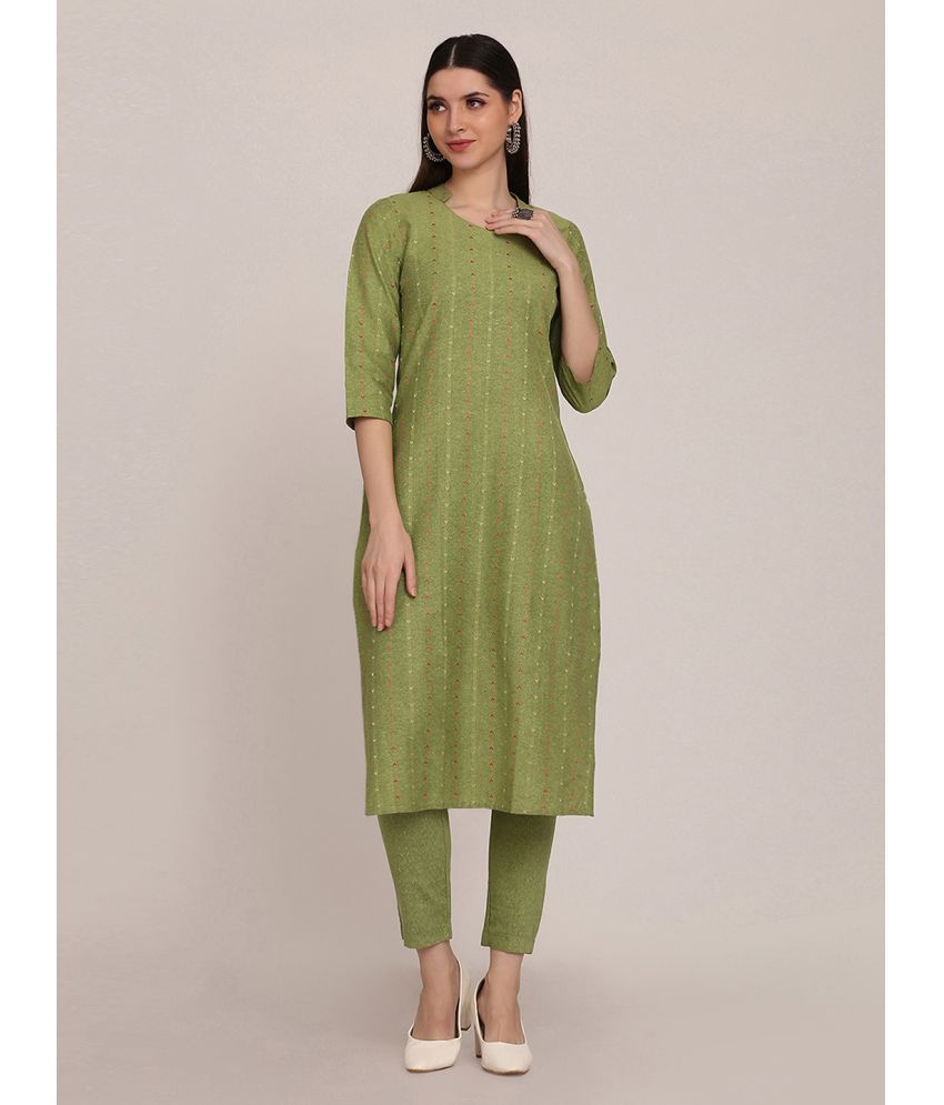     			Aarrah Cotton Striped Kurti With Pants Women's Stitched Salwar Suit - Olive ( Pack of 2 )