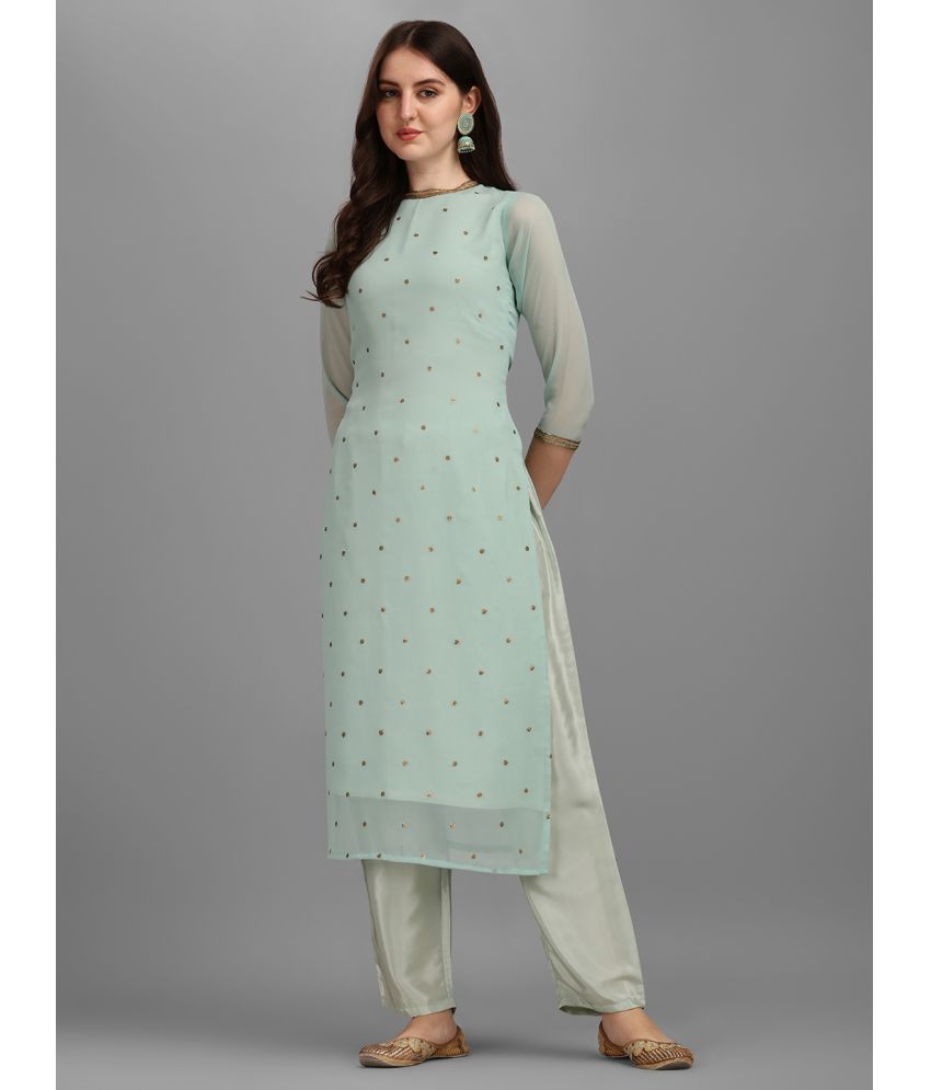     			Aarrah Georgette Self Design Kurti With Pants Women's Stitched Salwar Suit - Turquoise ( Pack of 2 )