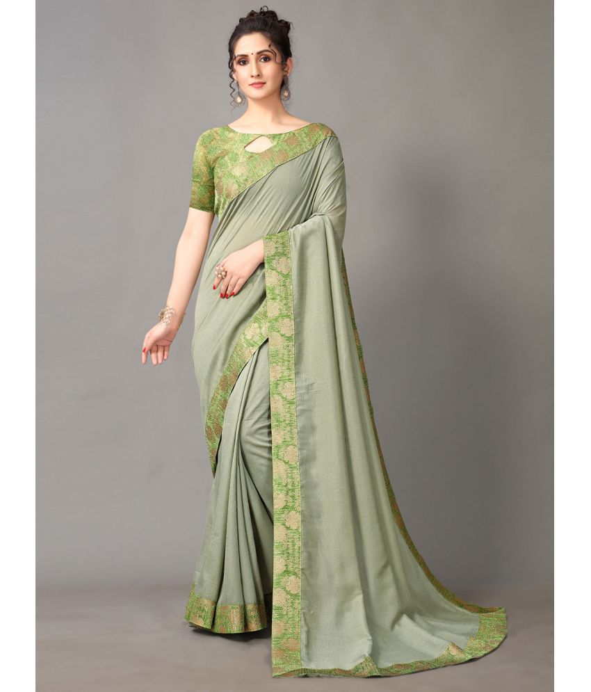     			Aarrah Silk Blend Solid Saree With Blouse Piece - Green ( Pack of 1 )