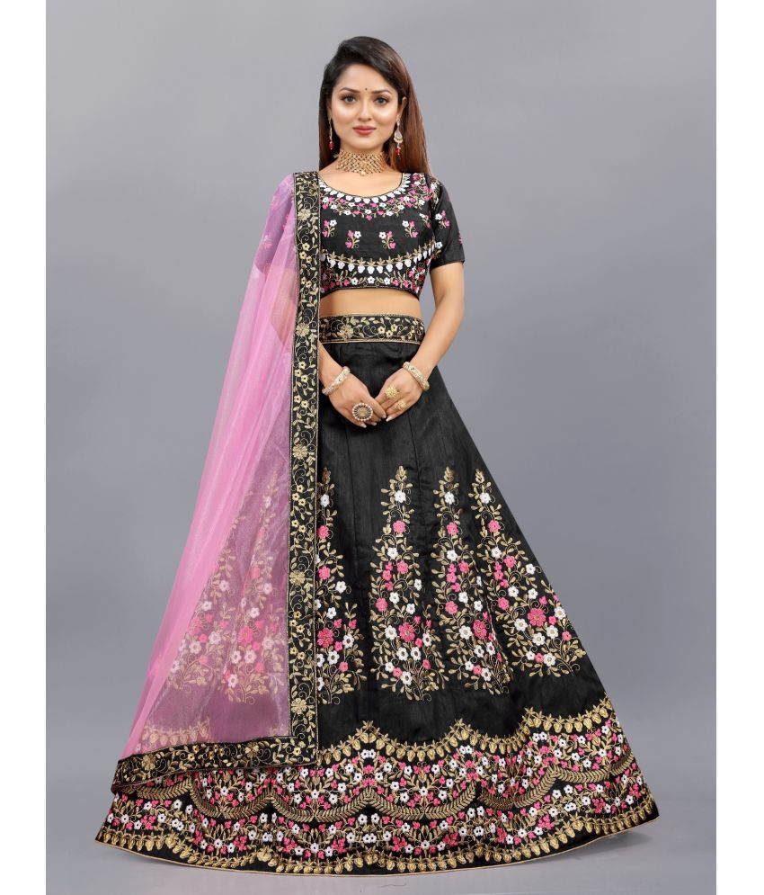     			Aika Black Bangalore Silk Unstitched Unstitched Lehenga