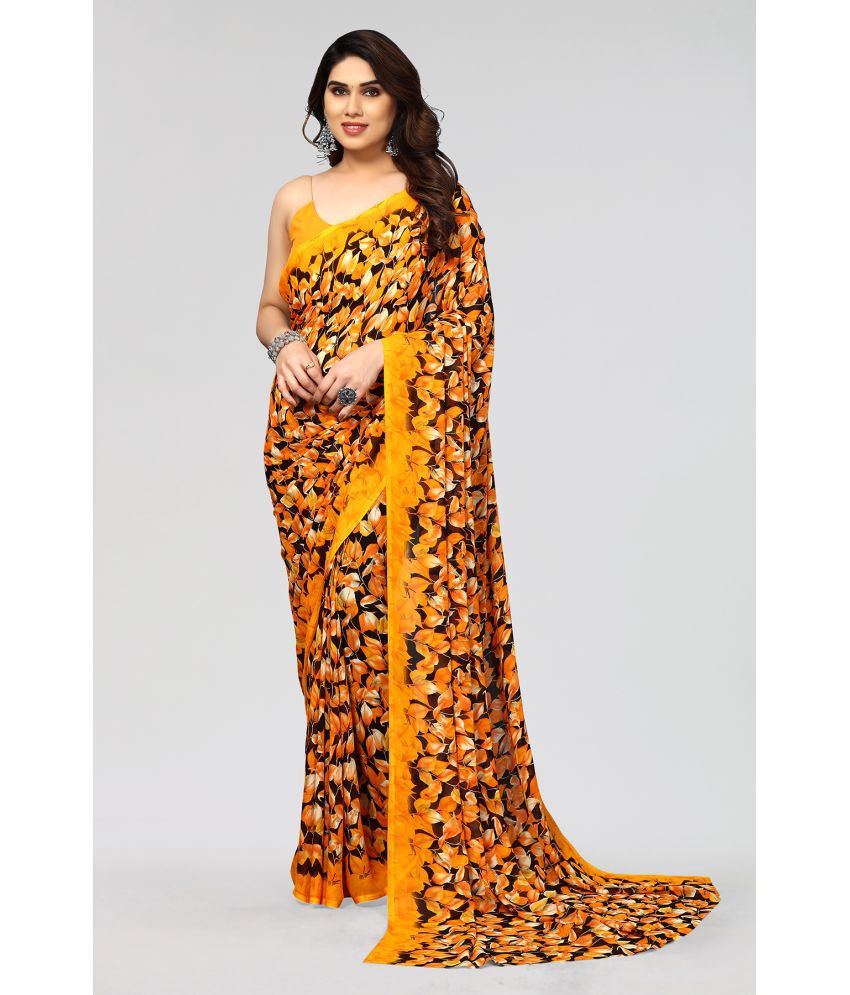     			Anand Sarees Georgette Printed Saree Without Blouse Piece - Yellow ( Pack of 1 )