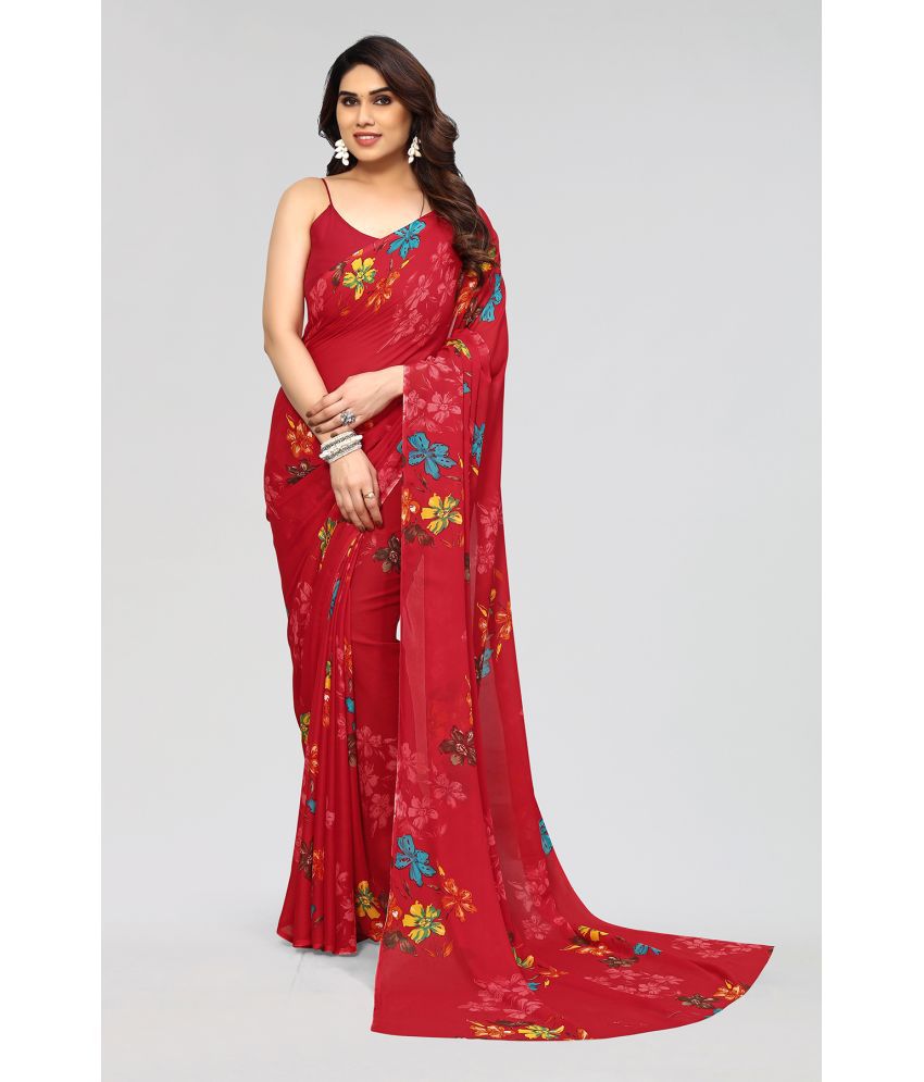     			Anand Georgette Printed Saree Without Blouse Piece - Red ( Pack of 1 )