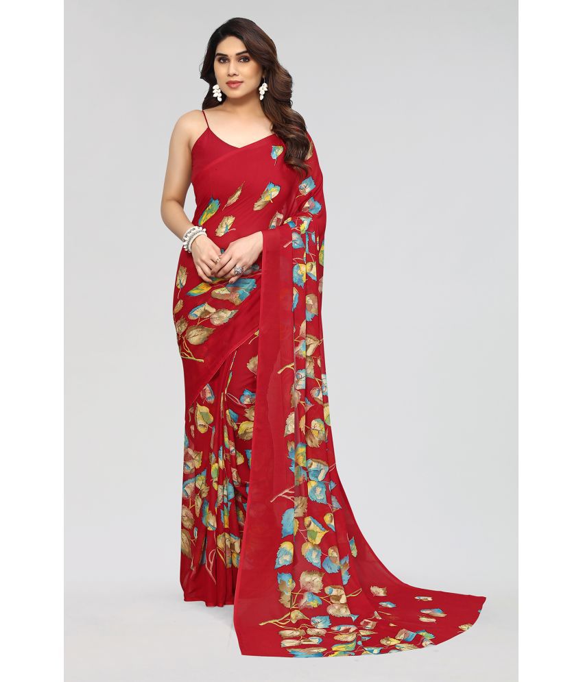     			Anand Sarees Georgette Printed Saree Without Blouse Piece - Red ( Pack of 1 )