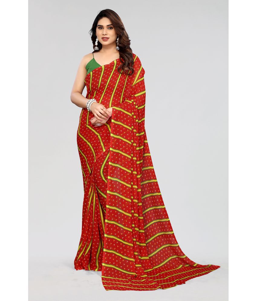     			Anand Sarees Georgette Striped Saree Without Blouse Piece - Red ( Pack of 1 )