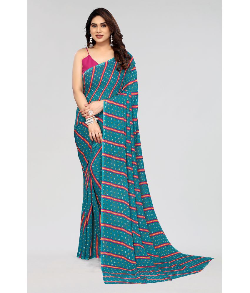     			Anand Sarees Georgette Striped Saree Without Blouse Piece - Blue ( Pack of 1 )