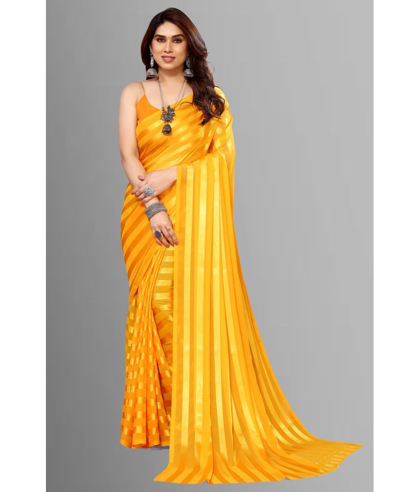     			Kashvi Sarees Satin Striped Saree With Blouse Piece - Yellow ( Pack of 1 )