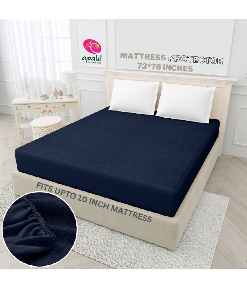     			Apala - Cotton Terry Water Proof Double King Size Mattress Protector - 198 cm (78") x 183 cm (72") - Navy Blue