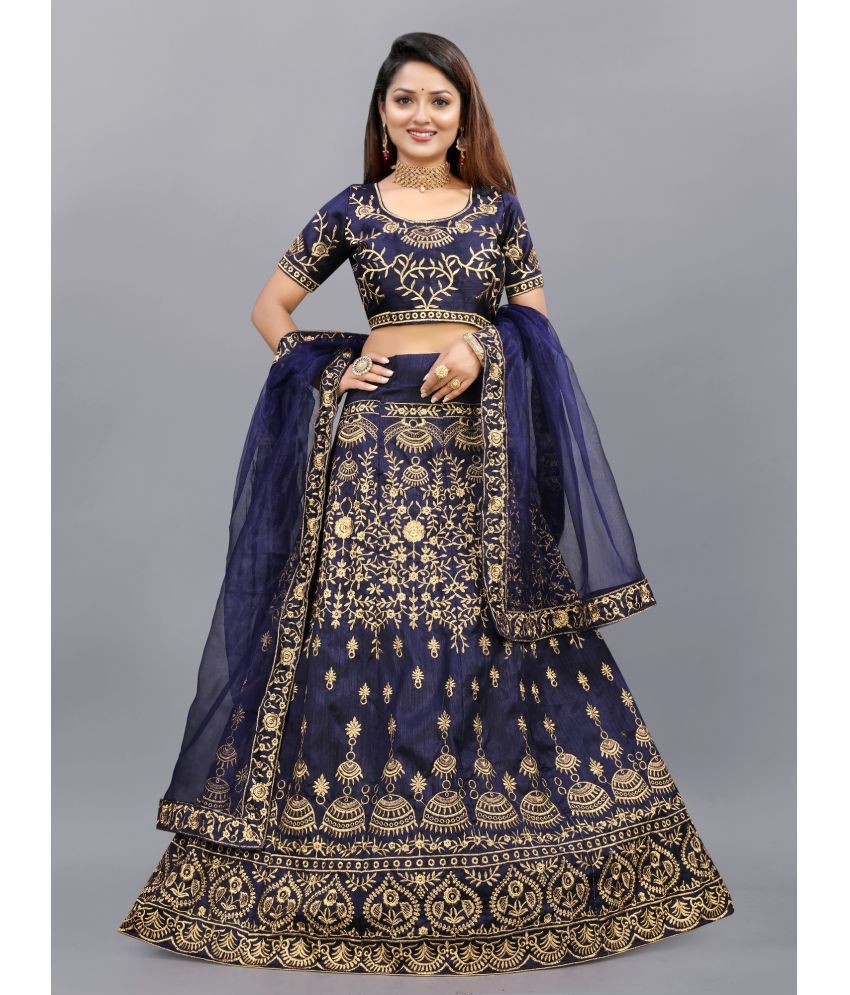     			Apnisha Navy Bangalore Silk Unstitched Unstitched Lehenga