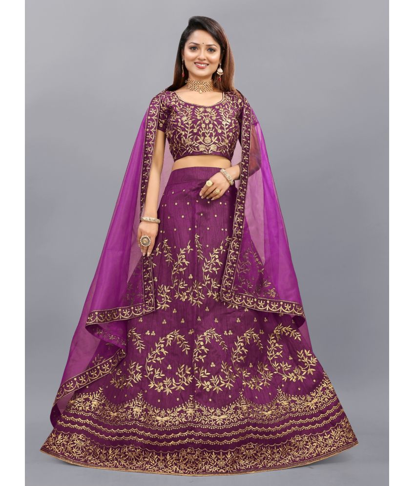     			Apnisha Purple Bangalore Silk Unstitched Unstitched Lehenga