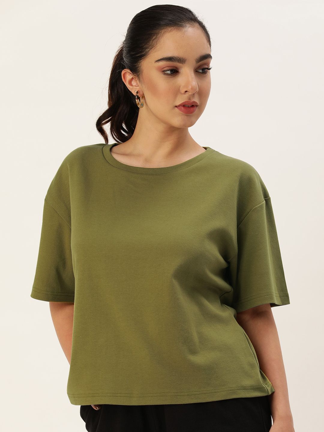     			Bene Kleed Women Drop-Shoulder Sleeves Oversized Pure Cotton T-shirt