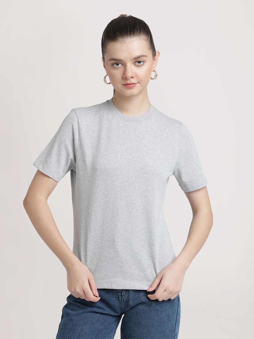     			Bene Kleed Grey Melange Cotton Blend Slim Fit Women's T-Shirt ( Pack of 1 )