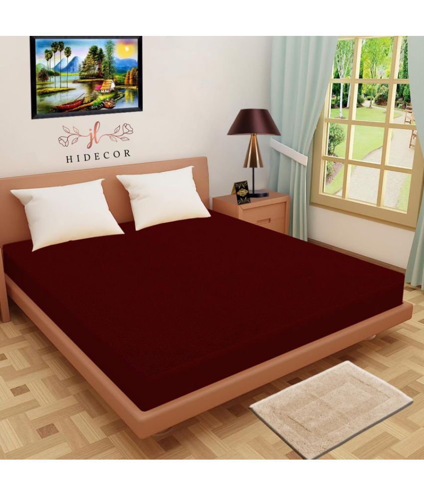     			HIDECOR - Cotton Terry Water Proof Double King Size Mattress Protector - 198 cm (78") x 183 cm (72") - Maroon