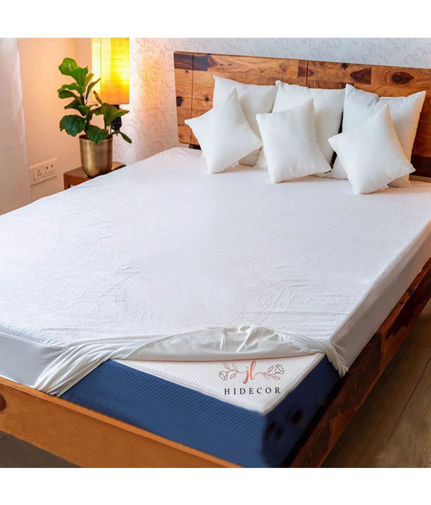     			HIDECOR - Cotton Terry Water Proof Double King Size Mattress Protector - 198 cm (78") x 183 cm (72") - White