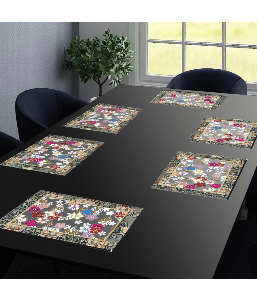     			HOMETALES PVC Floral Rectangle Table Mats ( 43 cm x 29 cm ) Pack of 6 - Pink
