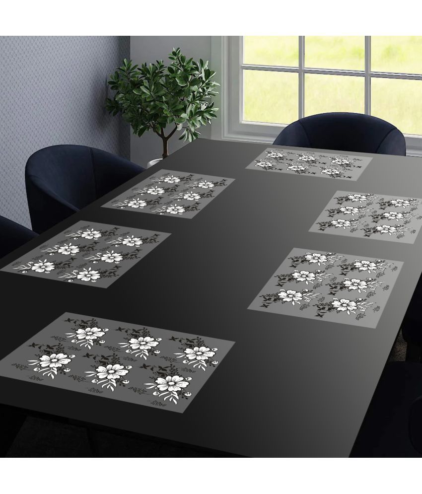     			HOMETALES PVC Floral Rectangle Table Mats ( 43 cm x 29 cm ) Pack of 6 - Black