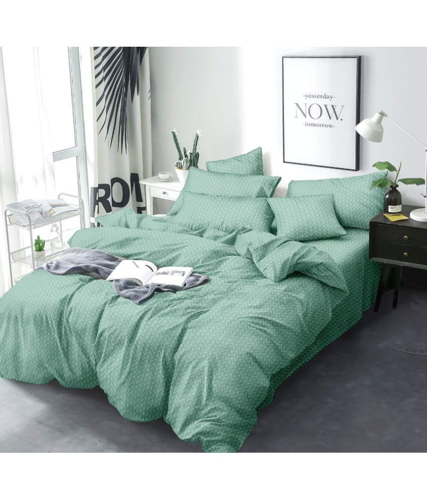     			JBTC Cotton Floral Bedding Set 1 bedsheet and 2 pillow cover - Green