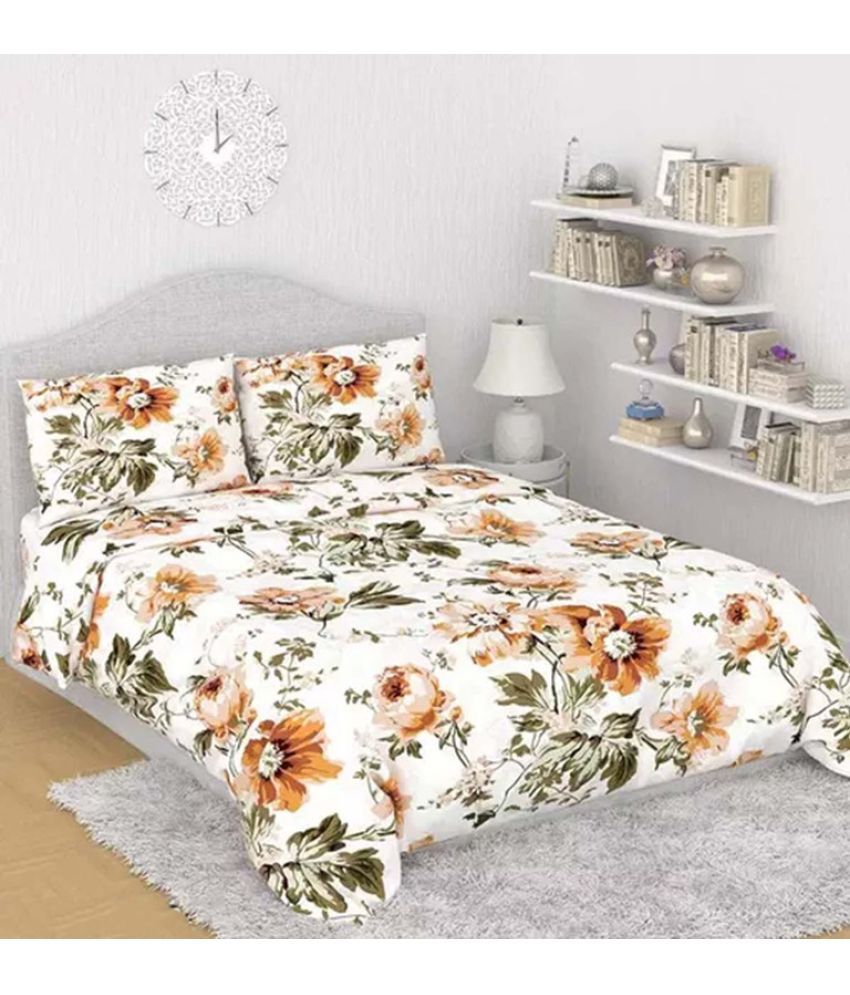     			JBTC cotton Floral Bedding Set 1 bedsheet and 2 pillow cover - white