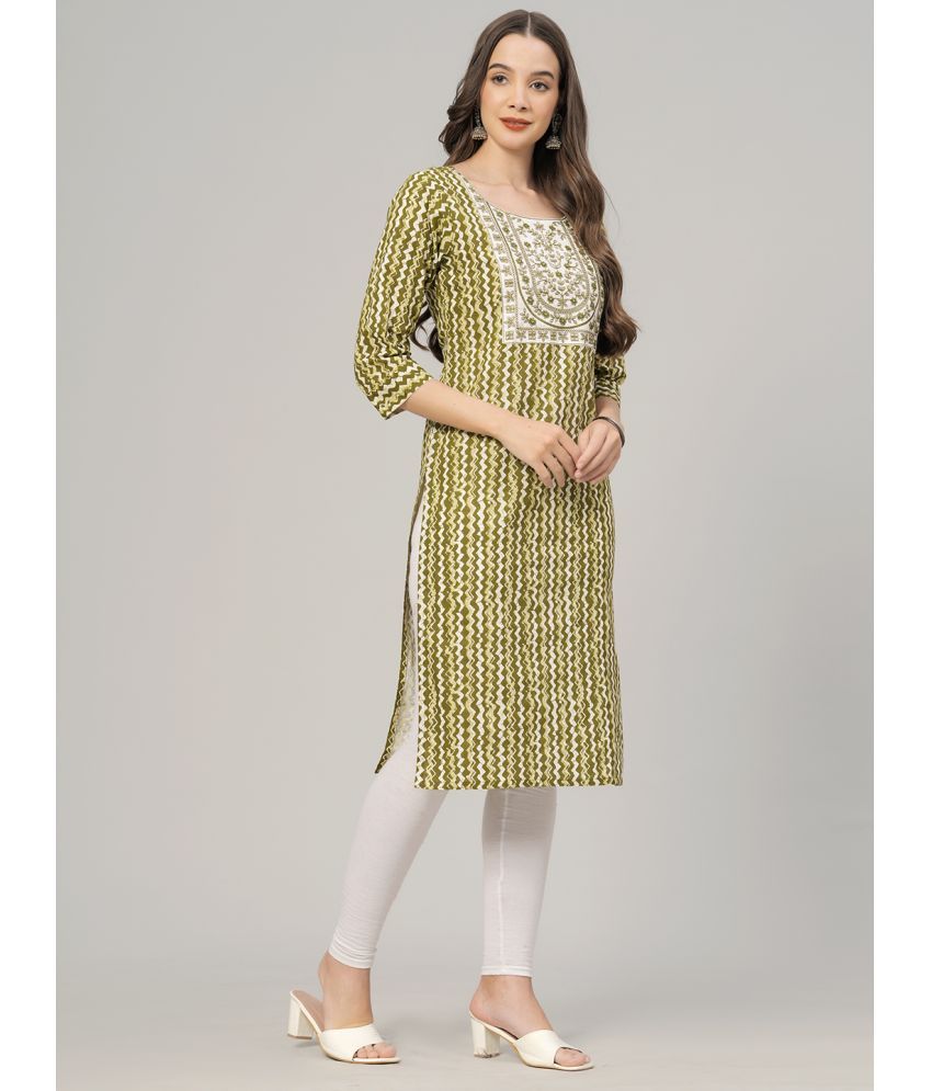     			JC4U Cotton Embroidered Straight Women's Kurti - Green ( Pack of 1 )