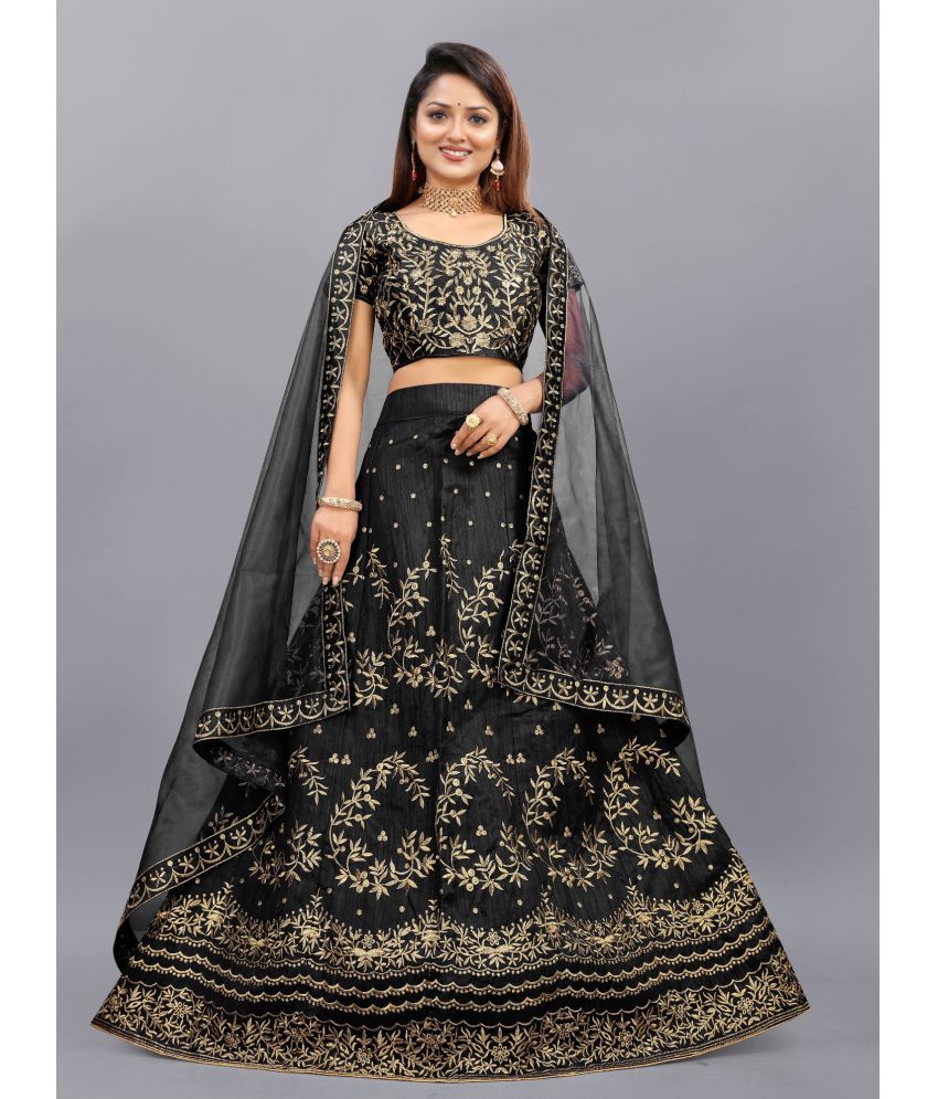     			JULEE Black Bangalore Silk Unstitched Unstitched Lehenga