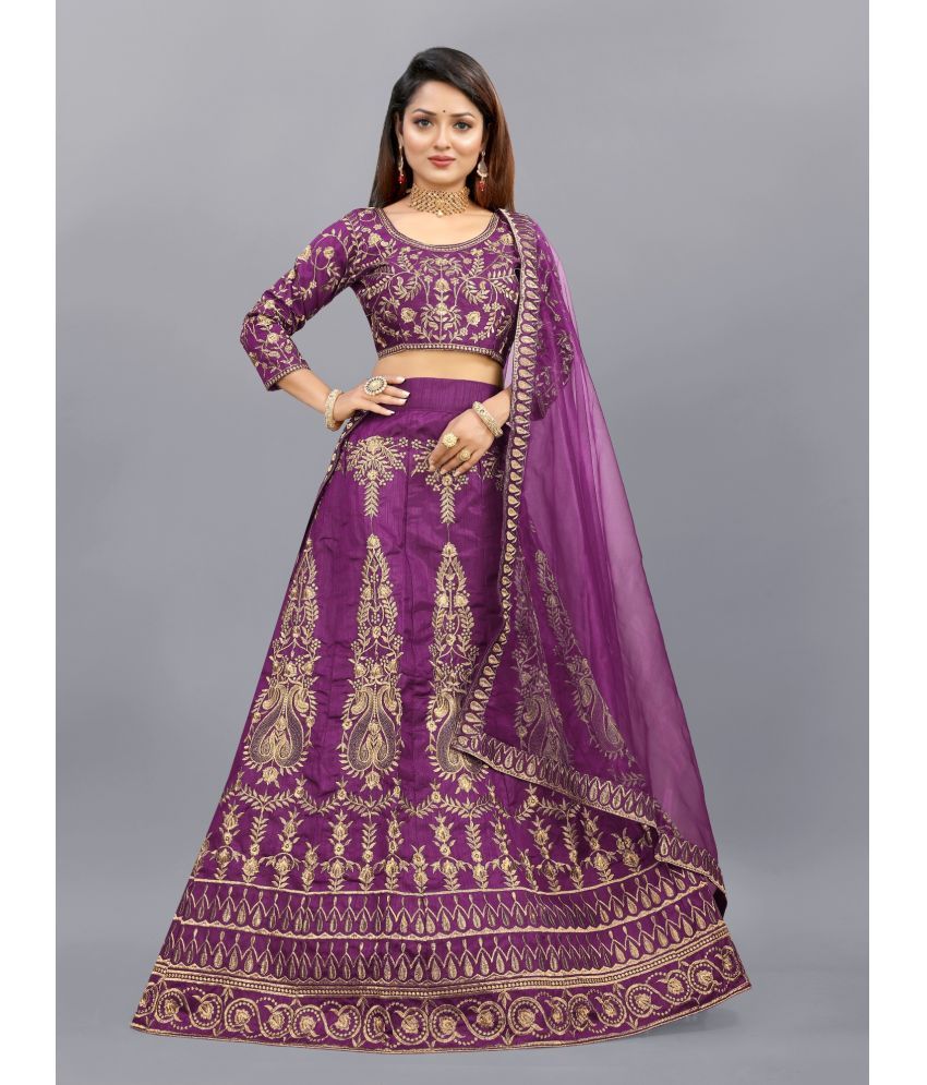     			JULEE Purple Bangalore Silk Unstitched Unstitched Lehenga