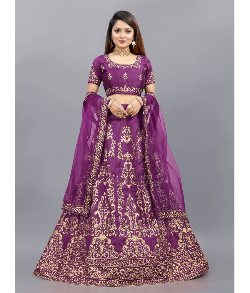     			JULEE Purple Bangalore Silk Unstitched Unstitched Lehenga
